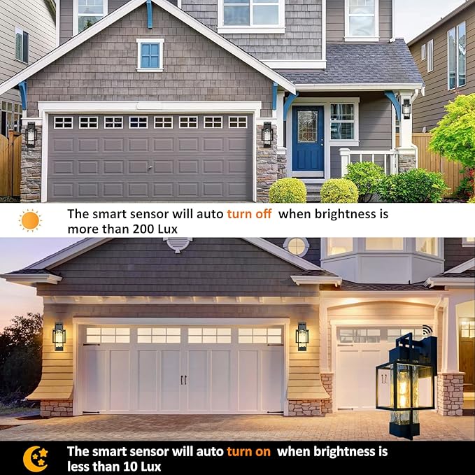 PARTPHONER Modern Outdoor Light Fixtures Dusk to Dawn Outdoor Lighting 2 Pack, 15" Exterior Wall Sconce Waterproof Porch Light, Outside Lamp for House with Water Glass for Garage Doorway