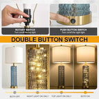 Oneach 27.75” Table Lamps Set of 2, Blue Modern Bedside Lamp with LED Night Light, USB A+C, Glass Lamps for Living Room, Bedroom, Nightstand, Office, End Table (2 Bulbs Included)