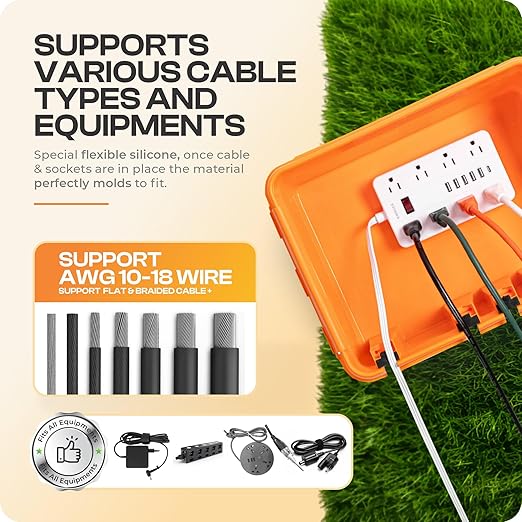 SockitBox – The Original Weatherproof Connection Box – Indoor & Outdoor Electrical Power Cord Enclosure for Timers, Extension Cables, Transformers, Power Strips, Lights, Tools & More – Large – Orange…
