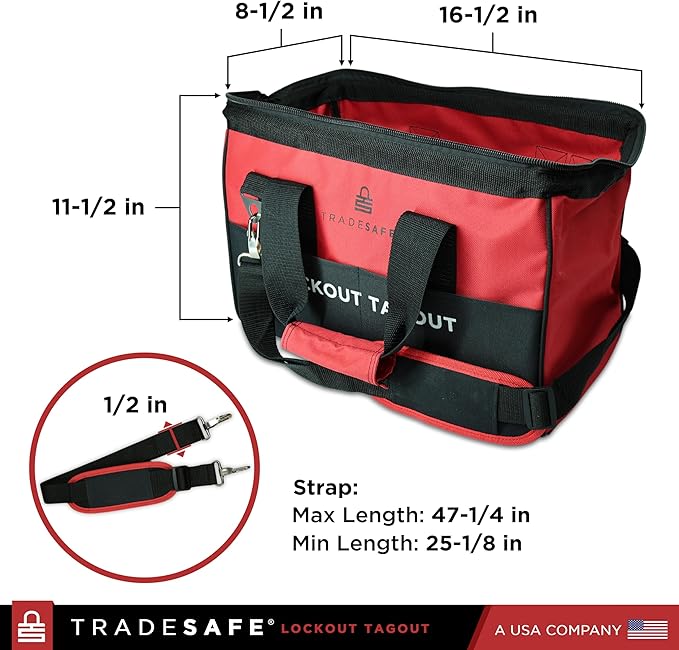 TRADESAFE Lockout Tagout Bag for Loto Devices - Polyester Canvas Lock Out Tag Out Kit Bag, Heavy Duty Tool Bag Organizer, 16-1/2 x 8-1/2 x 11-1/2 inches