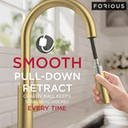 FORIOUS Kitchen Faucet with Pull Down Sprayer, Classic Brushed Gold, Single Handle High Arc Stainless Steel Kitchen Sink Faucet, 1 or 3 Hole Deck Mount for RV, Bar, Farmhouse, Laundry, Outdoor