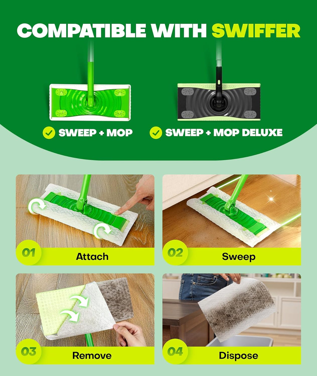 60 Count Dry Sweeping Cloths Refills for Swiffer Sweep + Mop, 4X Clean Power Sweeper Mop Pads to Clean Hair, Dirt, Dust, Disposable Unscented Dry Cloths Refills for Mopping Home, Bathroom, Kitchen