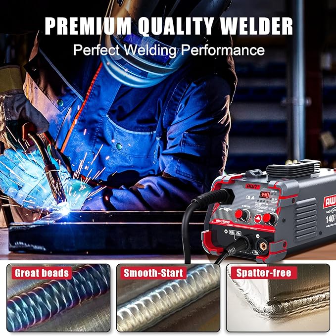 AWT 140Amp MIG Welder Flux Core MIG Welder/Stick/Lift TIG 3 in 1 Welding Machine, Welder Machine 110V With Synergy IGBT Inverter, Portable Gasless Welder Equipment