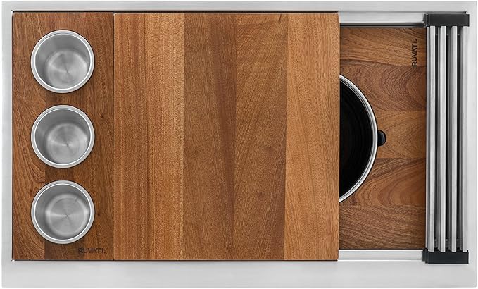 Ruvati 33-inch Undermount Workstation Kitchen Sink – 16 Gauge Stainless Steel kitchen Sink Single Bowl with Cutting Board & Accessories, Brushed Finish Hides Scratches – RVH8222