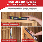 ARROW 16-Inch Level, Magnetic Torpedo Level with 45°/90°/180° Bubbles, Aluminum Alloy Body, Precision-Machined Base, Shockproof Rubber End Caps, V-Groove & Hanging Hole for Construction, Carpentry