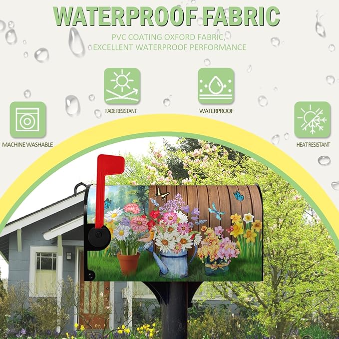 Spring Flower Mailbox Covers Magnetic Standard Size Summer Floral Butterfly Mailbox Wraps Colorful Farmhouse Mailbox Post Cover Welcome Mailbox Decor Waterproof for Garden Yard 21x18 Inch