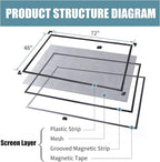 DIY Magnetic Window Screen Replacement Adjustable Mesh Screen with Magnets Fits 72"Hx48"W Black Frames with Grey Fiberglass Screen