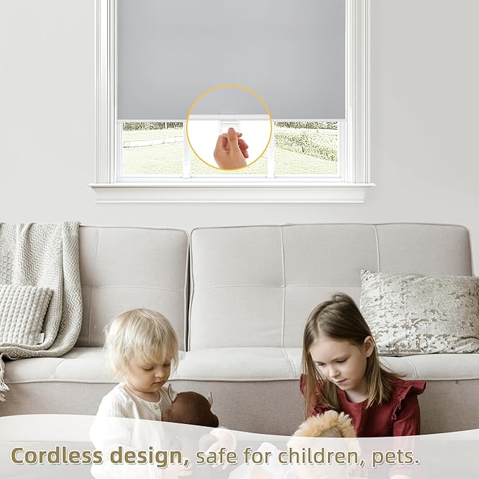 ChrisDowa Cordless Blackout Roller Shades for Windows, Thermal Insulated UV Protection Pull Down Shades, Total Blackout Window Blinds for Home, Office, Bedroom, Door (31" W x 72" H, Grey)