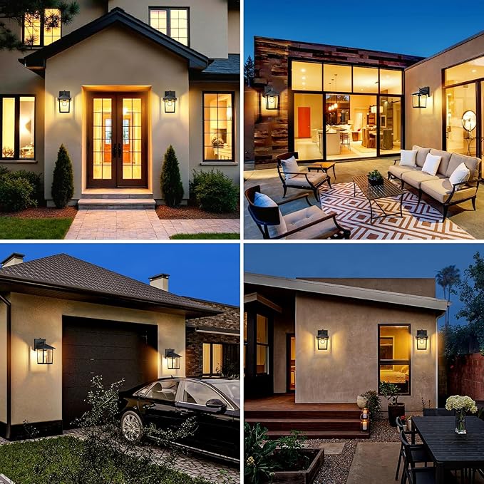 zemty Dusk to Dawn Outdoor Lighting Fixtures Wall Mount, Matte Black Outdoor Porch Lights with E26 Socket, Waterproof Exterior Wall Sconce for House, Doorway, Garage 2Pack (Bulb Not Include)