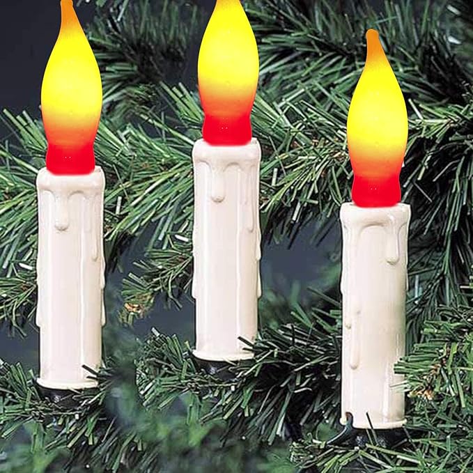 Abeja 12 Pack Flame Lights Bulb, Red &Yellow Flame Shaped Bulb for Candle Lamps, Outdoor C18 String Light, C7/E12 Candelabra Base Night Light Bulbs, 7 Watt, 120 Volt- Red/Yellow