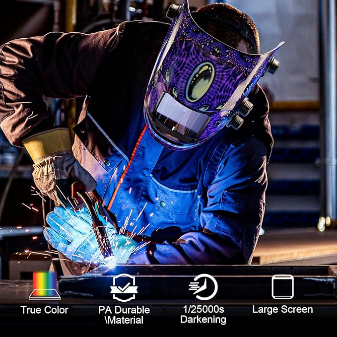 ARCCAPTAIN Auto Darkening Welding Helmet, 3.94"X3.66" Large Viewing Screen True Color Welding Hood with 4 Arc Sensor Solar Powered, Wide Shade 4-5/5-9/9-13 Welding Mask (Cthulhu)
