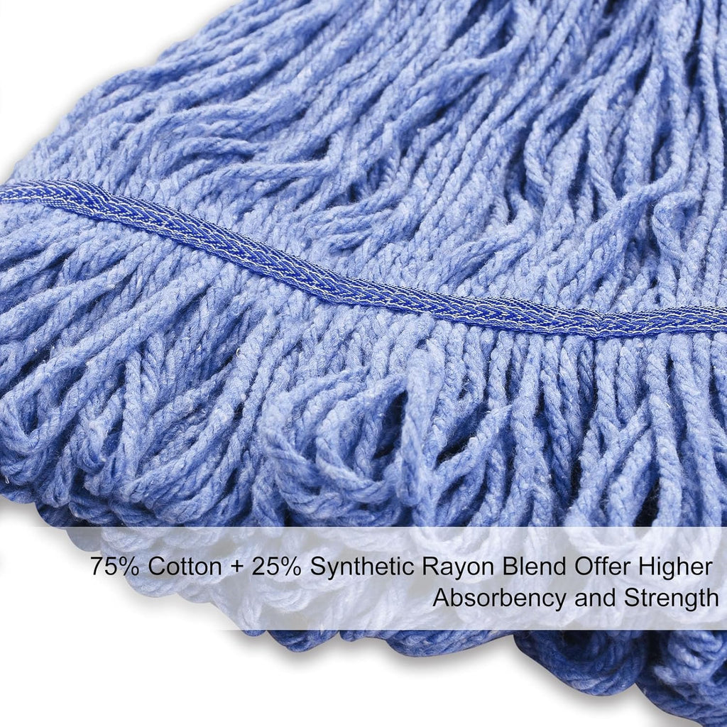 Commercial Mop with 60" Mop Handle, Heavy Duty Industrial Cotton Mops for Floor Cleaning, Looped-End String Wet Mops for Home, Kitchen, Garage, Office, Workshop, Warehouse Concrete/Tile Floor