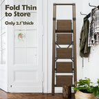 Taranta 5 Step Ladder, Portable Folding Ladder with Wide Pedal, Lightweight Aluminum Step Stool with Convenient Handgrip, 330 lbs Capacity Stepladder for Home, Office - Walnut