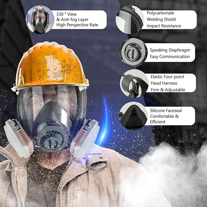Full Face Respirator Mask, Reusable Respirator Mask with Filters, Gas Mask with Activated Carbon Filter for Gases, Dust, Vapors, Paint, Spray, Epoxy Resin, Welding, Chemicals