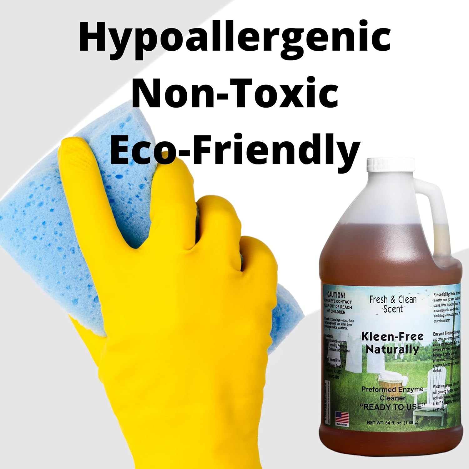 Naturally Preformed Enzyme Cleaner, Enzyme Solution, Multi-Purpose Cleaner, Laundry Additive and More - Ready-To-Use - Fresh and Clean Scent - 64oz