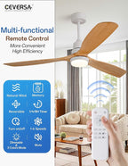 60 Inch Outdoor Natural Wood Ceiling fans with Lights and Remote, 3 Blades Wooden Dimmable Ceiling Fans,Noiseless Reversible DC Motor,Modern Fan for Patio,Living Room,Indoor,Farmhouse