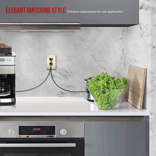 ENERLITES Elite Series Decorator Receptacle Outlet Child Safe Tamper-Resistant, Gloss Finish, Self-Grounding, Residential Grade, 15A 125V, 61501-TR-GDWBP, Brushed Gold