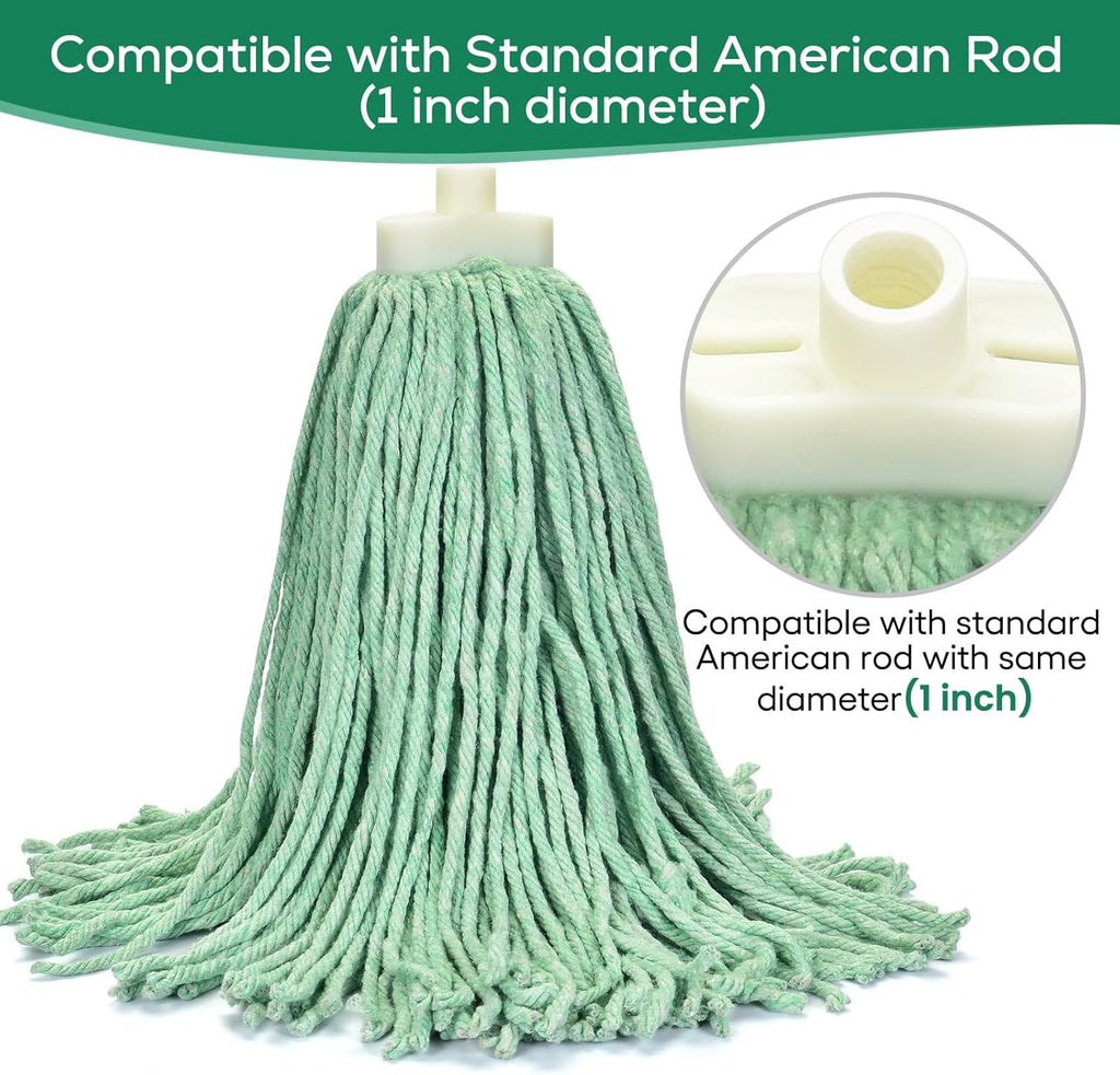 Matthew Cleaning Screw-on Heavy Duty Cotton Wet Mop Replacement Heads(Green, Medium,6 Pack) with 2 Pack Microfiber Cloth for Residential & Commercial Floor Cleaning Use- Fit Standard American Screw