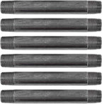 PIPE DÉCOR 1/2” x 6” Malleable Cast Iron Pipe Nipple, Pre Cut Connectors, Industrial Steel Grey Fits Standard Half Inch Black Threaded Pipes Nipples and Fittings, Build Vintage DIY Furniture, 6 Pack