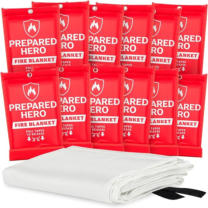 Prepared Hero Emergency Fire Blanket - 12 Pack - Fire Suppression for Kitchen, 40” x 40” Fiberglass Fire Blanket for Home