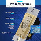 LIDER Dimmer Paddle Switch for Dimmable 300W LED/CFL Lights, 1-Pole or 3-Way, 120 V, Modern Upgrade, UL Listed, Screwless Wall Plate Included, Gold