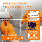Inspire Heavy Duty Orange Nitrile Disposable Gloves | ULTRA 8 Mil Diamond Textured Grip | Industrial Mechanic Food