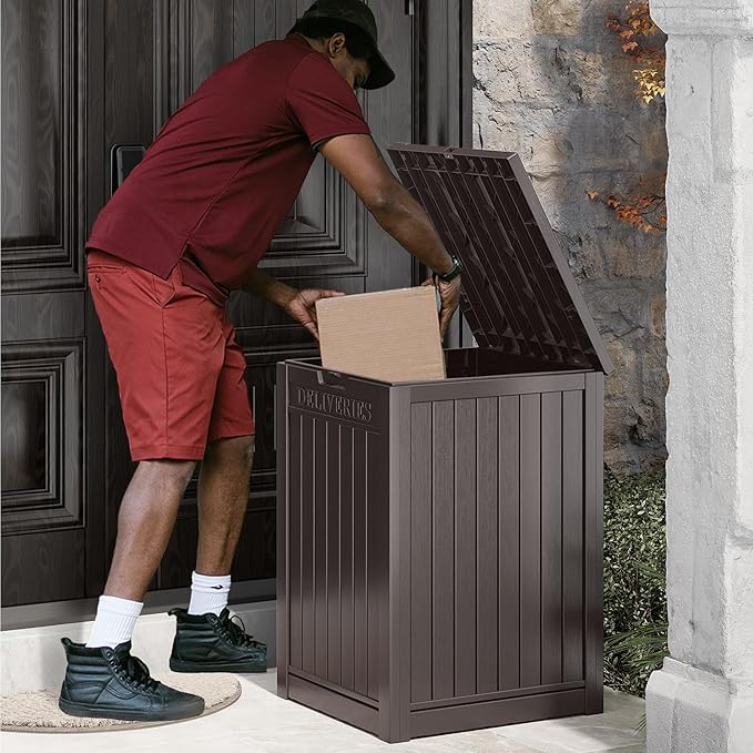 48 Gallon Package Delivery Box for Porch, Outdoor Storage with Lockable Secure, Large Double Wall Resin Outdoor Package Delivery and Waterproof