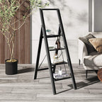 GameGem 4 Step Ladder Folding Iron Step Stool Stepladders with Anti-Slip and Wide Pedal for Home and Kitchen Use Space Saving (Black)