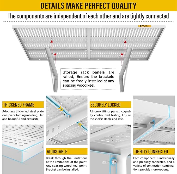 2Pack 2x3ft Adjustable Metal Garage Wall Shelving Heavy Duty Garage Storage Shelf Wall Mounted White