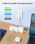 TROND Outlet Extender with 6 Inch Cord, Flat Plug Adapter for Inverted Sockets, 4 Electrical Sockets, 4 USB Ports, Multi Plug Wall Outlet for Home Travel, Cruise Ship Essentials, White