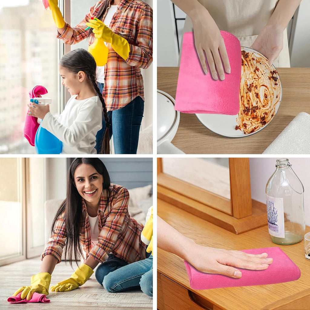 4 Pcs Multicolor Extra Large Microfiber Cleaning Cloth 30 x 20 Inch Reusable Thick Cleaning Towel Washable Solid Color Microfiber Towel for Home Office Window Cars Glass
