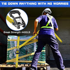 Truck Bed Tie Down Straps Ratchet Set 4 PK 10'x1.5 Inch 4400 lbs Load Rack Roof Car Accessories Heavy Duty Cargo Straps Ratching for Kayak,Moving Furniture,Boat,Trailer,Mattress Tie Downs Rope Yellow