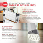 Hailo MK80 Mini Steel Step Stool - Two Large Anti-Slip Steps, 330 lb Capacity - Safety Release Button, Carry Handle - Easy Storage - Silver