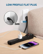 DEWENWILS 2-Pack 6-Outlet Power Strip Surge Protector, 6Ft Long Extension Cord, UL Listed, Low Profile Flat Plug, 15 Amp Circuit Breaker, 500 Joules, Wall Mount, Black