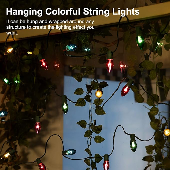 Colorful 25 Pack C9 Christmas Bulbs Replacement - Multicolor Incandescent Bulbs, Christmas Light Bulb for Holiday String Lights, Indoor/Outdoor Decorations, 7 Watt