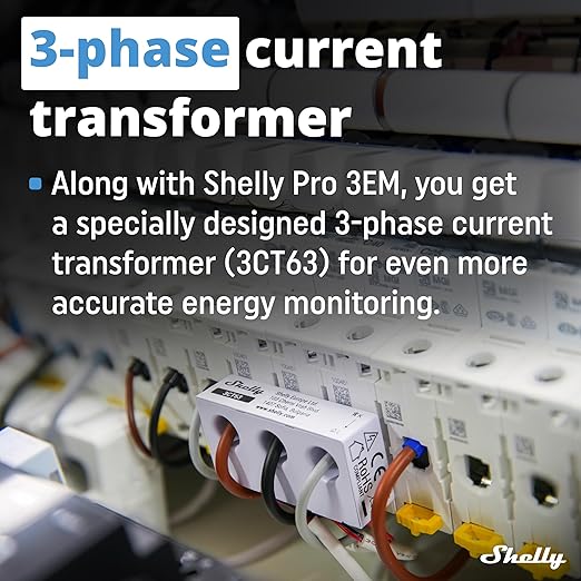 Shelly Pro 3EM 3CT 63 | Wi-Fi & LAN 3-Phase Professional Smart Energy Meter | DIN Rail | Home Automation | Compatible with Alexa & Google Home | iOS Android App | No Hub | Photovoltaic Ready