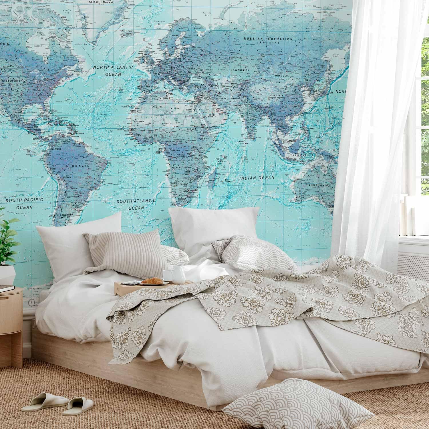 artgeist Premium Wall Mural World Map 98x69 in - XXL Non-Woven Wallpaper Fleece Wall Decor Photo Print Picture Image Design Home Map of The World k-A-0091-a-b