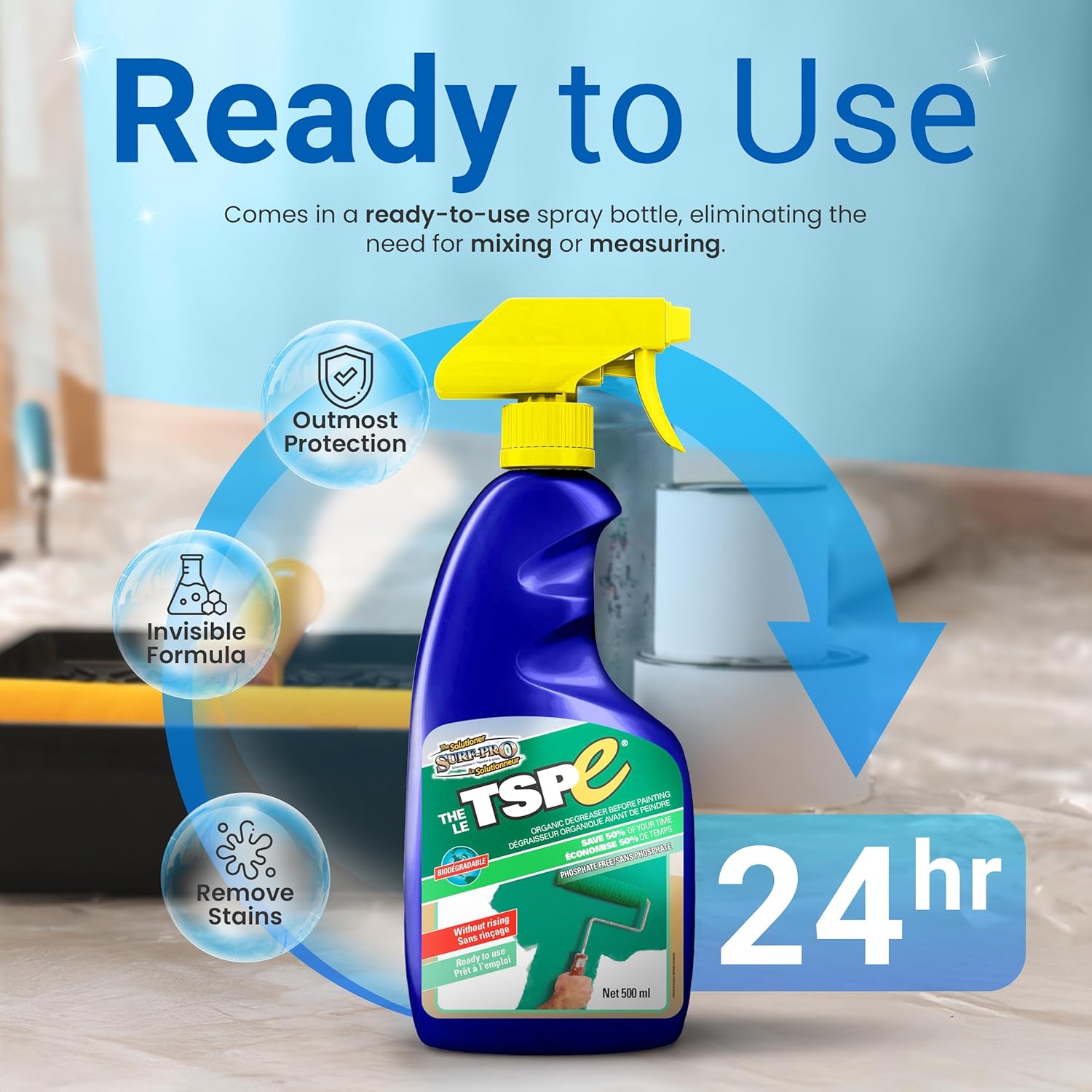 TSPE Cleaner Spray – 500ml Eco-Friendly No-Rinse Degreaser for Walls, Wood, Cabinets & Paint Prep – Phosphate-Free TSP Alternative – Biodegradable, Septic Safe, Non-Toxic Cleaning Solution