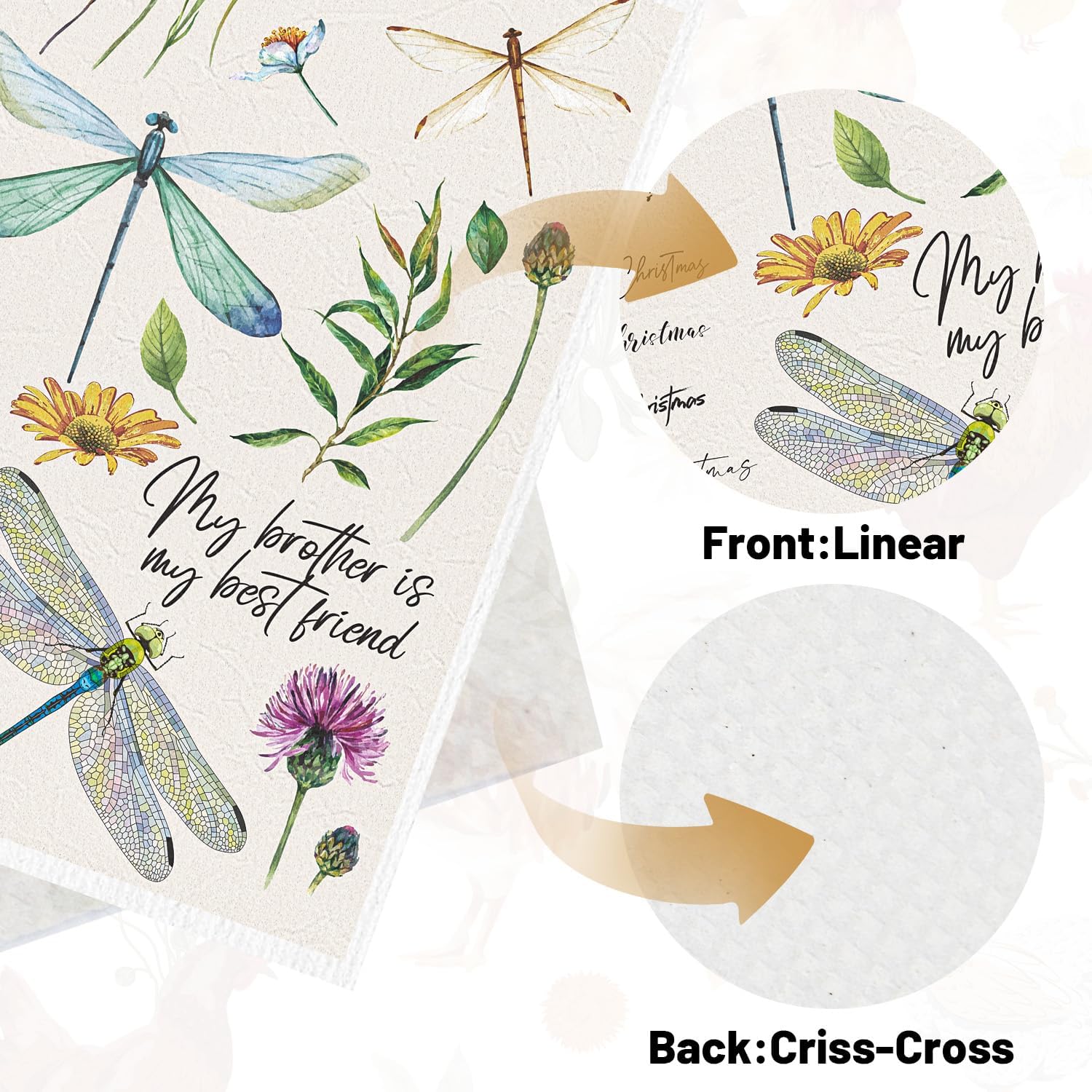 Dragonfly Swedish Dishcloths for Kitchen, 6 Pack Vintage Wildflower Reusable Paper Hand Dishing Towels Housewarming Gifts, Absorbent Dish Rags Decoration for Home Cooking Cleaning