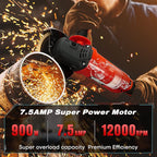 SHALL Angle Grinder Tool 7.5Amp 4-1/2 Inch, 6-Variable-Speed Grinders Power Tools, Electric Metal Grinder 12000 RPM w/ 2 Safety Guards, Cutting Wheels, Flap Discs, Non-Slip Handle for Metal/Wood