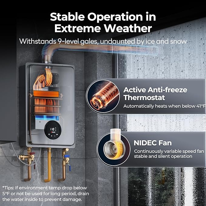 FOGATTI Natural Gas Tankless Water Heater Indoor - Max 5.1 GPM 120,000 BTU, CSA Certified Compact Design On Demand Instant Hot Water Heater - Instagas Comfort 120S Series