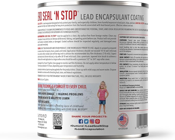 Dumond Lead Seal 'n Stop Lead Encapsulant Coating, Stops and Encapsulates Interior and Exterior Lead Based Paints, Long Term Protection for Your Entire Family, 1/2 Gallon