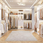 Unikito 8FT Closet System with 4 Drawers, 96" Wood Closet Organizer with Mirror and Hanging Rods, Sturdy Walk in Wardrobe Closet Insert with Tower, 96" W x 16" D x 80" H (Can Be Cut To Fit), White