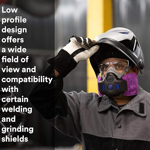 3M Respirator, Secure Click Half Face Reusable Respirator with Speaking Diaphragm and Push Button Seal Check, HF-803SD, Sweeping, Sanding, Grinding, Sawing, Dust, Large