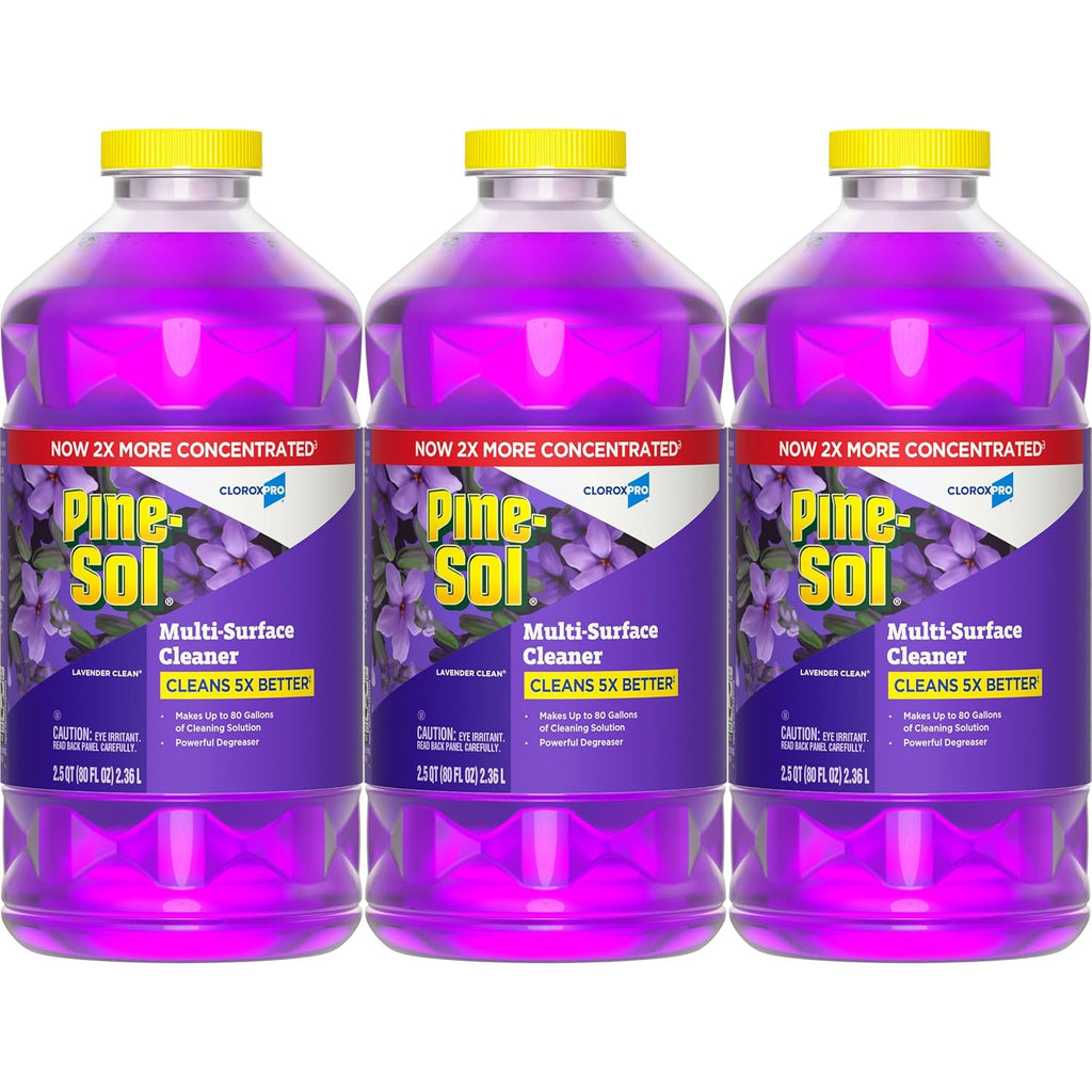 Pine-Sol Multi Surface Cleaner, Multipurpose Concentrated Formula Makes 80 Gal Cleaning Solution, Non Sticky Formula, Lavender Clean, 80 Fl Oz, Value Pack of 3