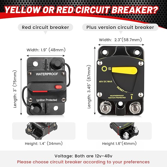 RED WOLF 30A Circuit Breaker DC 12-48V W/Manual Reset Manual Reset for Car Audio RV Marine Boat Truck Trolling Motors Stereo Audio Electronic Battery Solar System