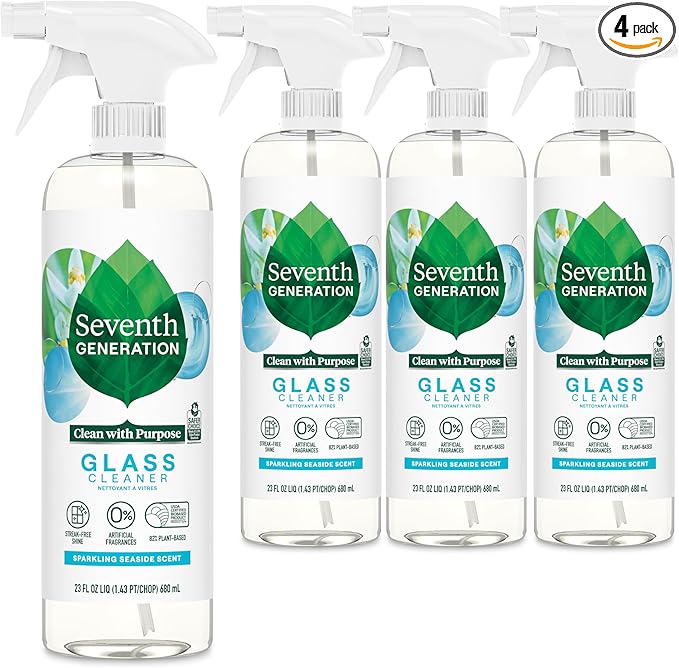 Seventh Generation Glass Cleaner, Biodegradable Formula, Sparkling Seaside Scent, 23 oz (Pack of 4)