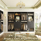 Unikito 100” Closet System with Drawers, 8.3FT Wood Closet Organizer with Hanging Rods and Mirror Design, Reversible Large Walk in Wardrobe Garment Rack with Shelves, Sturdy Closet Tower, Black