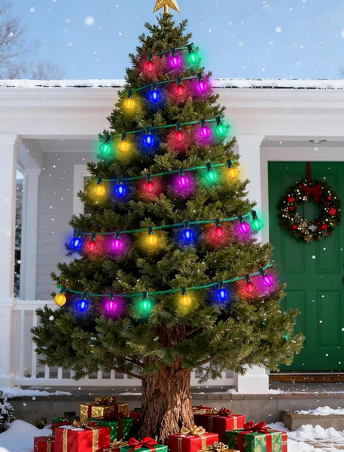 25 Pack Multicolor G40 LED Replacement Bulbs, E12/C7 Candelabra Base Shatterproof LED Globe Edison Bulbs for Christmas String Lights, 2700K Warm White, Frosted