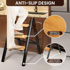 GameGem 3 Step Ladder, Aluminum Folding Step Stool with Anti-Slip Sturdy and Wide Pedal, Lightweight Portable Stepladder for Home and Kitchen Use Space Saving, 330 lbs, Black Woodgrain